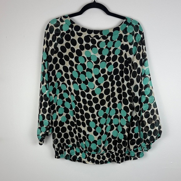 Zac & Rachel Casual Teal & Black Polka Dot Extra Large Long Sleeve Blouse - Picture 10 of 11